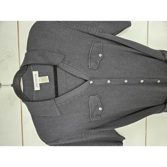 Jones New York Large black ribbed sweater shirt. button down with fabric belt - Picture 3 of 5